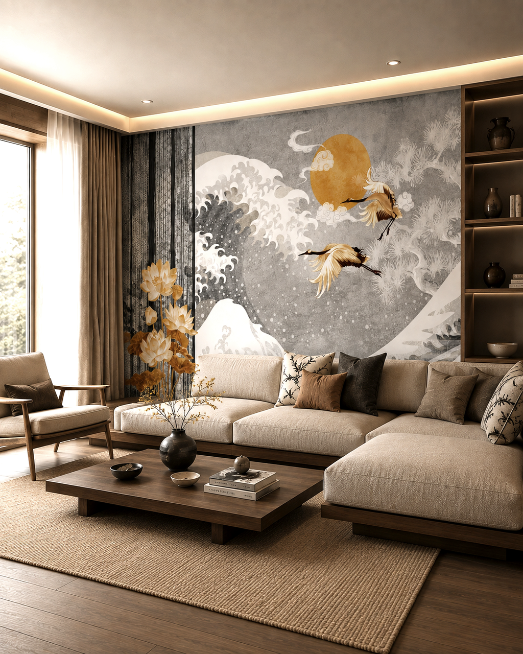 Moonlit Cranes Wall Mural
