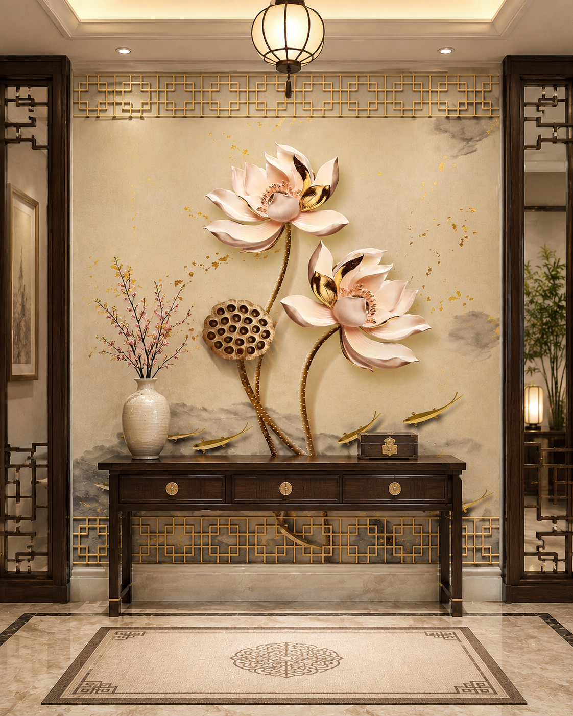 Golden Lotus Wall Mural