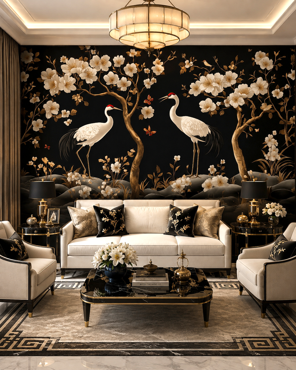 Golden Cranes Wall Mural
