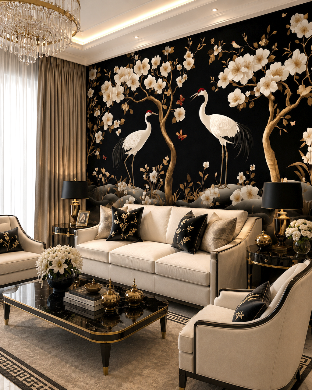 Golden Cranes Wall Mural