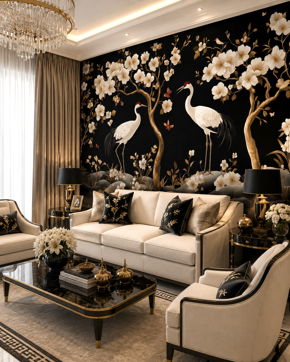Golden Cranes Wall Mural