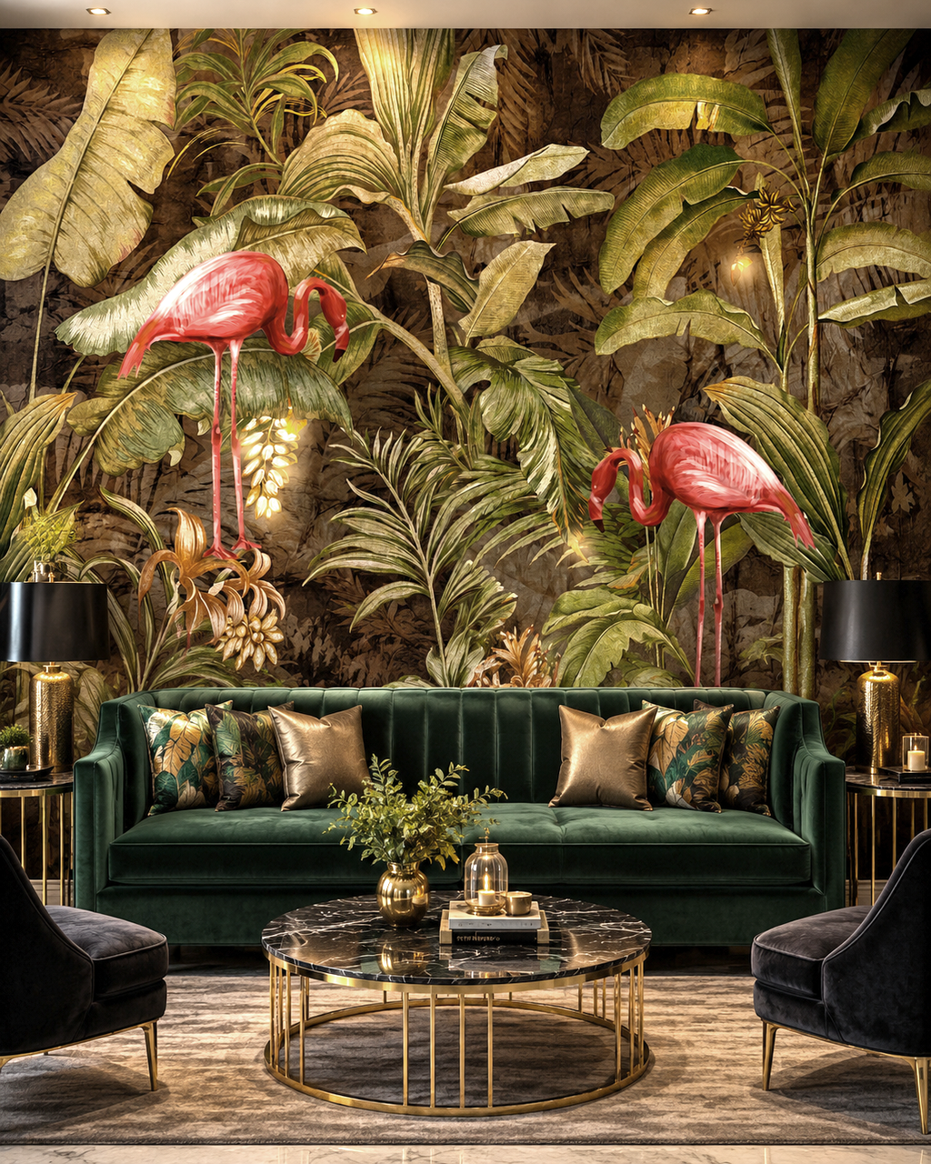 Tropical Flamingos Wall Mural
