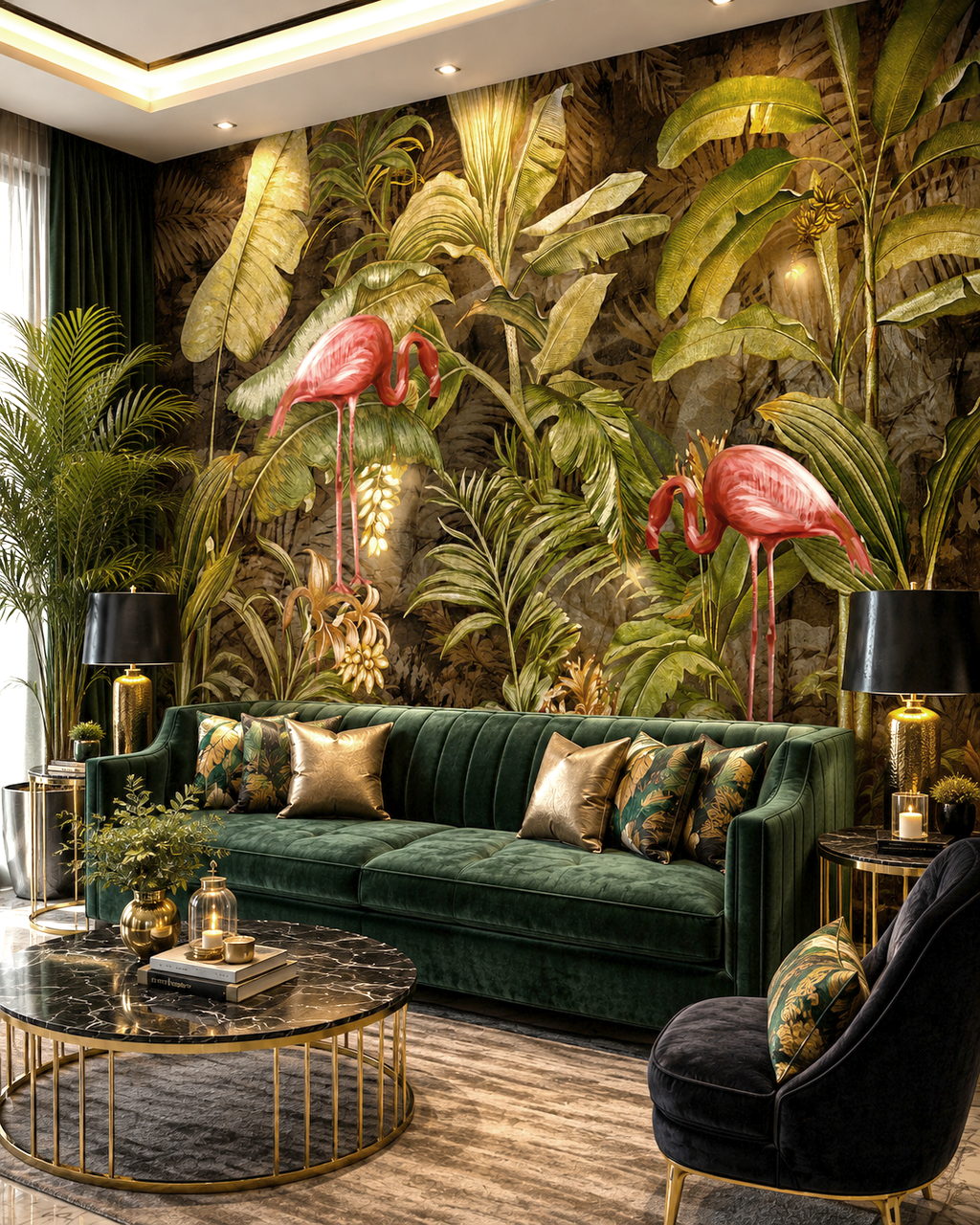 Tropical Flamingos Wall Mural