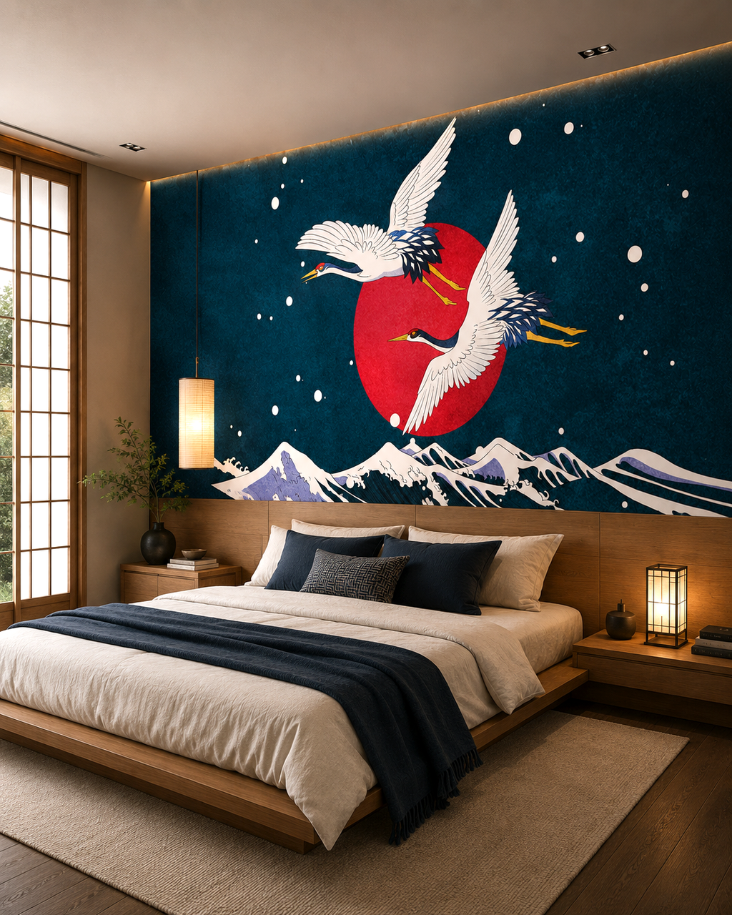 "Crane Moonrise Wall Mural