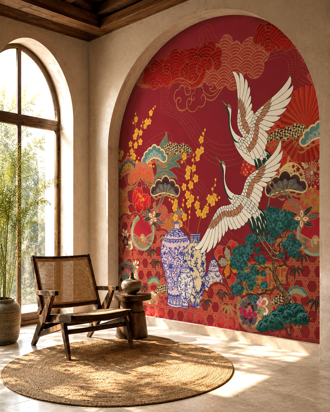 Crimson Cranes Wall Mural