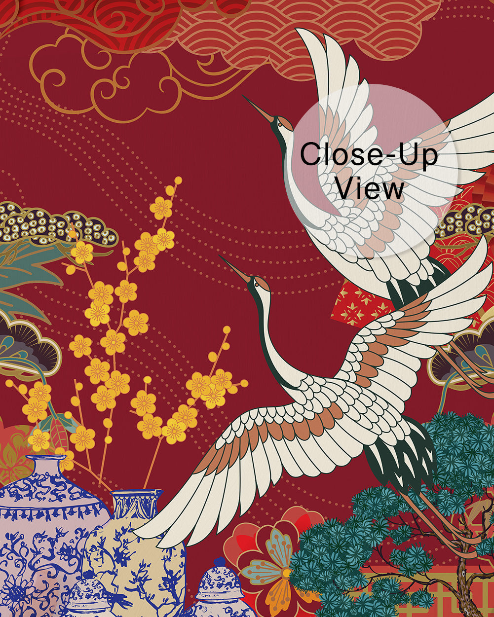Crimson Cranes Wall Mural