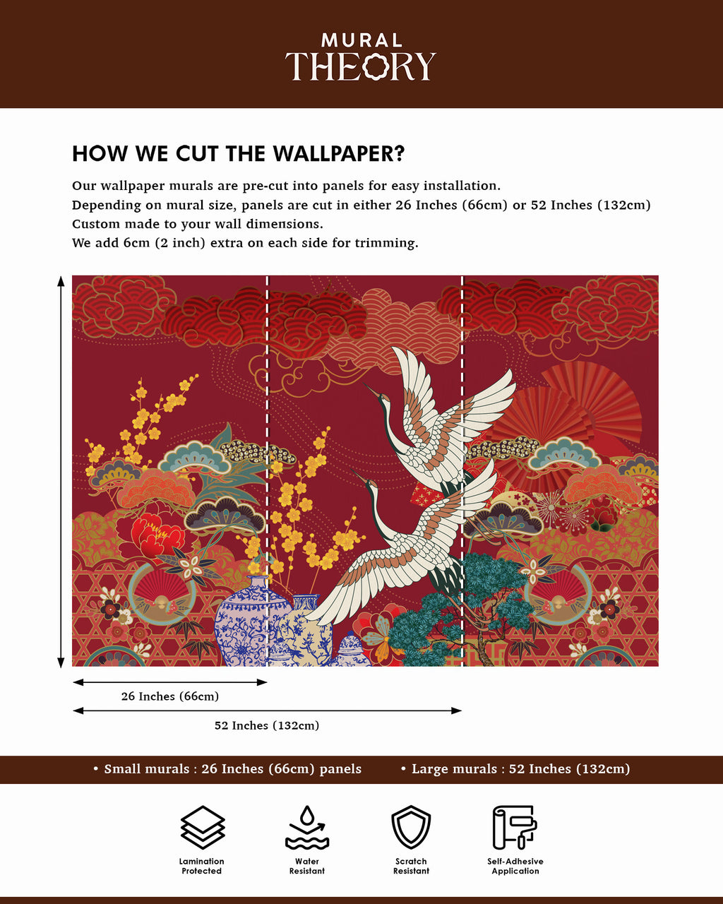 Crimson Cranes Wall Mural