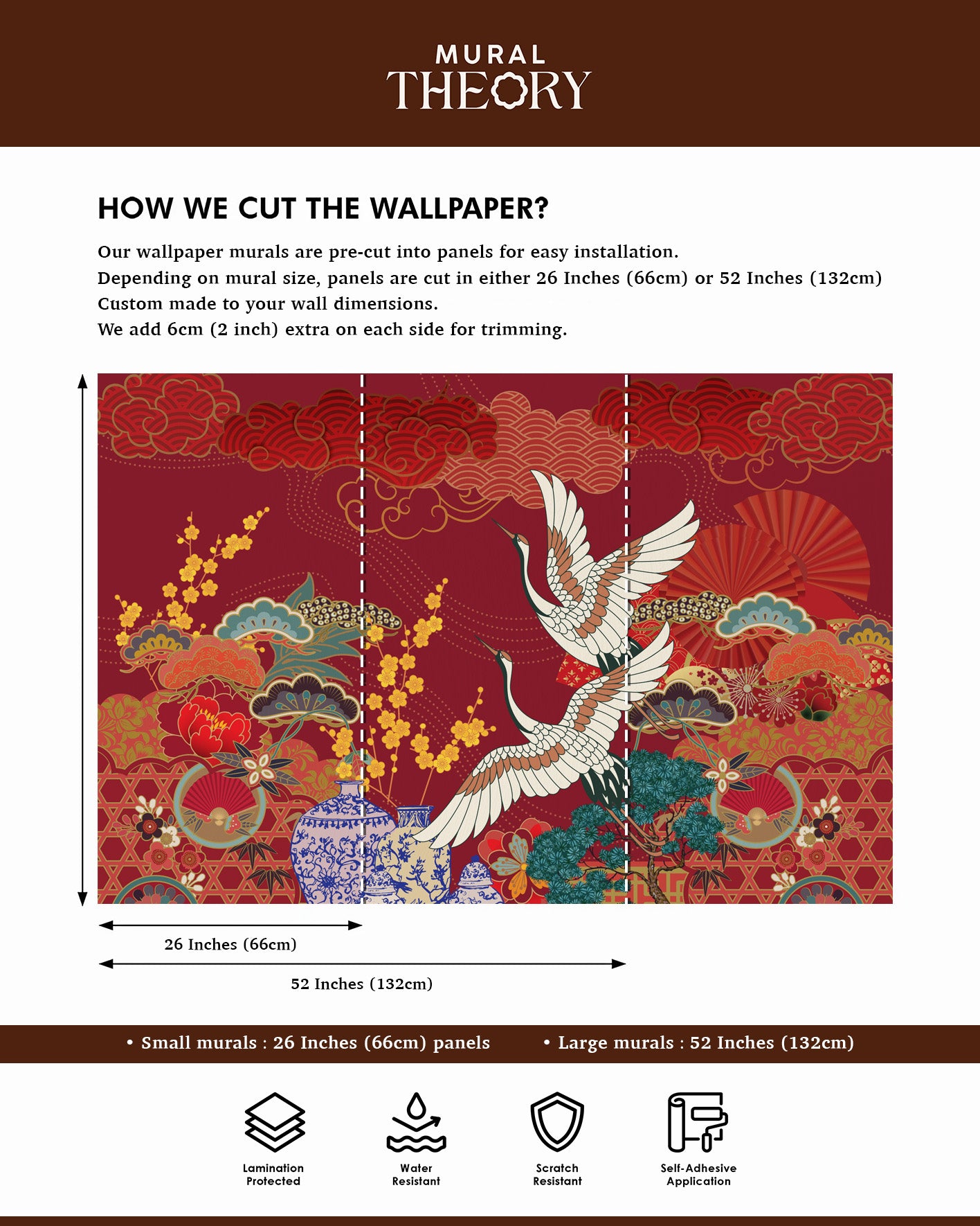 Crimson Cranes Wall Mural
